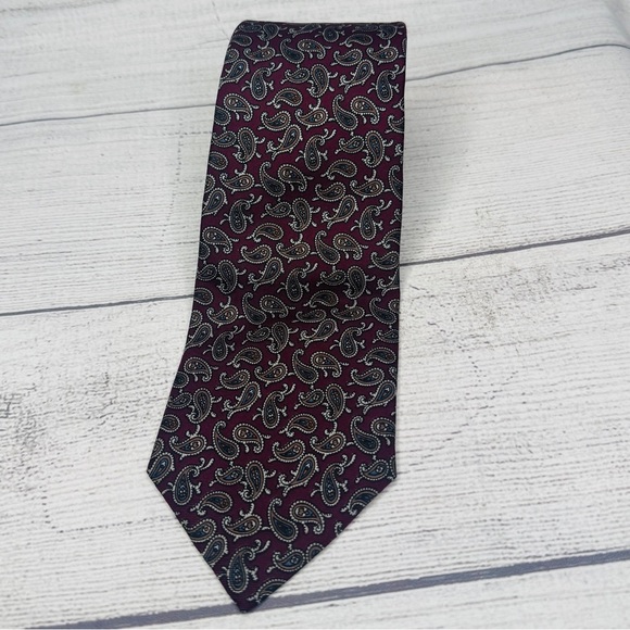 Christian Dior Men's Vintage Maroon Brown Paisley Silk Tie - Picture 1 of 3